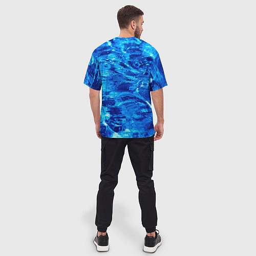 Мужская футболка оверсайз Голубая Вода Текстура / 3D-принт – фото 4