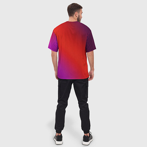 Мужская футболка оверсайз Оранжево-фиолетовый градиент / 3D-принт – фото 4