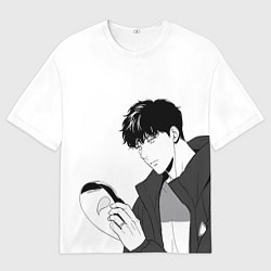 Футболка оверсайз мужская Алекс держит маску, цвет: 3D-принт