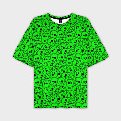 Футболка оверсайз мужская Черепа на кислотно-зеленом фоне, цвет: 3D-принт