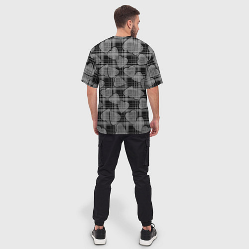 Мужская футболка оверсайз Черно-серый клетчатый узор / 3D-принт – фото 4