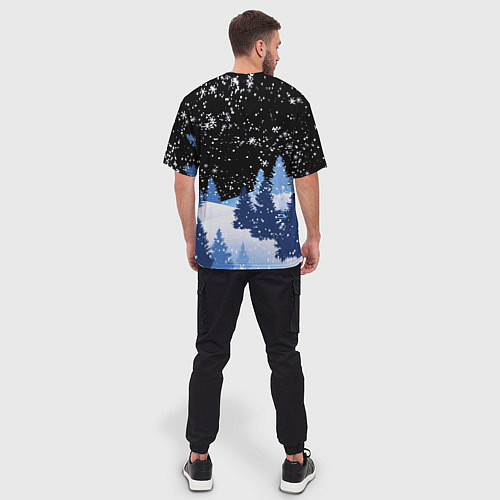 Мужская футболка оверсайз Снежная ночь в зимнем лесу / 3D-принт – фото 4