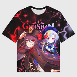 Мужская футболка оверсайз Ху Тао и Ци Ци, Genshin Impact
