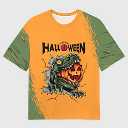 Футболка оверсайз мужская Т Рекс с тыквой в пасте, цвет: 3D-принт
