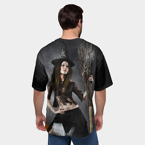 Мужская футболка оверсайз Милая ведьма с метлой / 3D-принт – фото 4