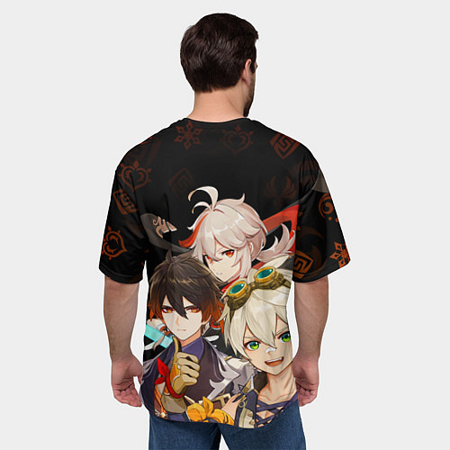 Мужская футболка оверсайз Genshin Impact: Беннет, Чжун Ли, Кадзуха / 3D-принт – фото 4
