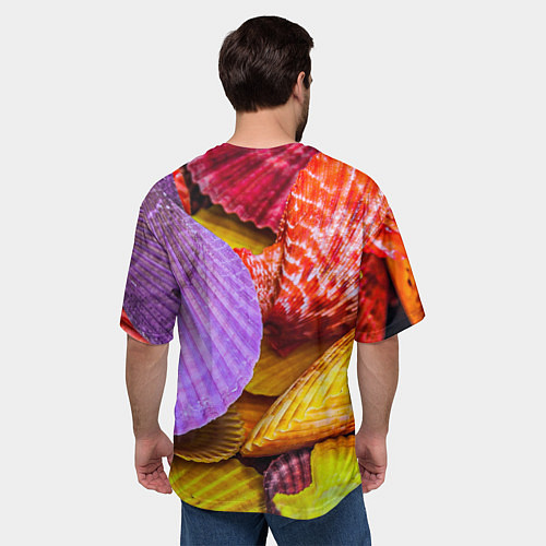 Мужская футболка оверсайз Разноцветные ракушки multicolored seashells / 3D-принт – фото 4