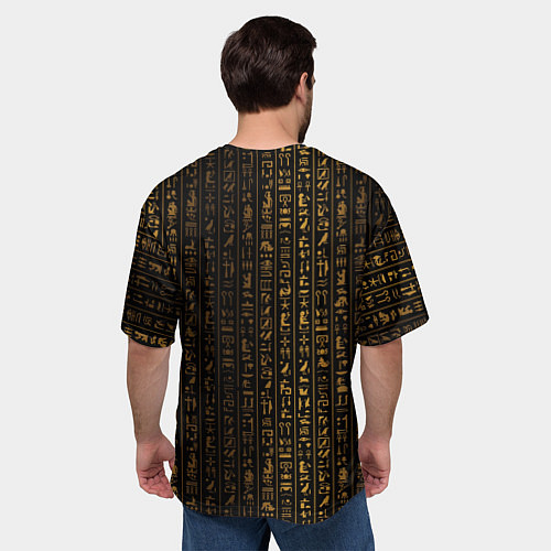 Мужская футболка оверсайз ЕГИПЕТСКИЕ ИЕРОГЛИФЫ ЗОЛОТОМ / 3D-принт – фото 4