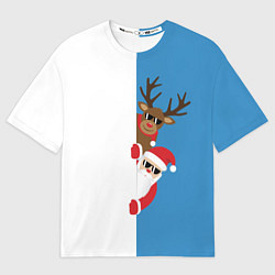 Футболка оверсайз мужская Крутые Санта и Олень, цвет: 3D-принт