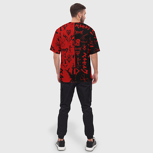 Мужская футболка оверсайз BERSERK BLACK RED БЕРСЕРК ПАТТЕРН / 3D-принт – фото 4