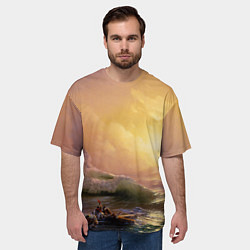 Футболка оверсайз мужская Шторм в море девятый вал, цвет: 3D-принт — фото 2