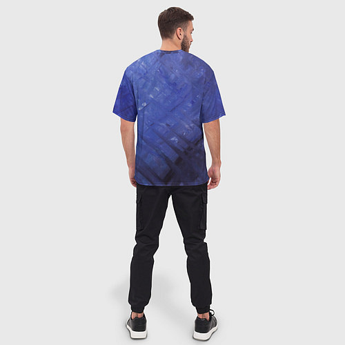 Мужская футболка оверсайз Синие акварельные мазки / 3D-принт – фото 4