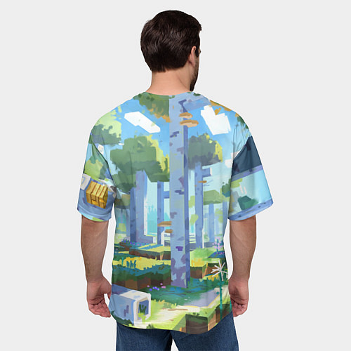 Мужская футболка оверсайз Майнкрафт на коне в березовом лесу / 3D-принт – фото 4