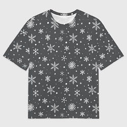 Футболка оверсайз мужская Белые снежинки на сером фоне, цвет: 3D-принт