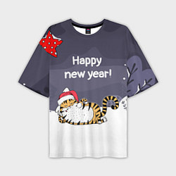 Мужская футболка оверсайз Happy New Year 2022 Тигр