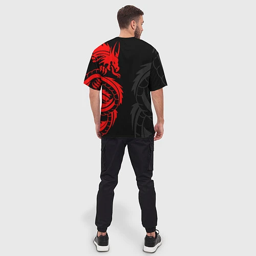 Мужская футболка оверсайз КРАСНЫЙ ДРАКОН ТАТУ RED DRAGON TATTOO / 3D-принт – фото 4