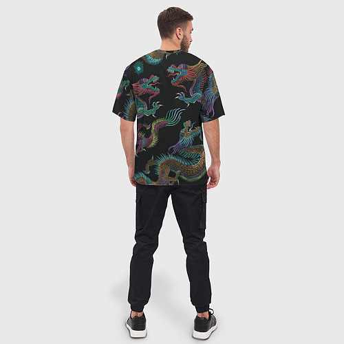 Мужская футболка оверсайз Цветные драконы / 3D-принт – фото 4