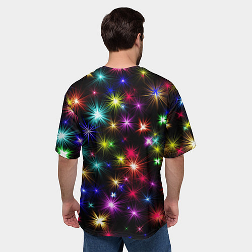 Мужская футболка оверсайз ПРАЗДНИЧНЫЕ ОГОНЬКИ / 3D-принт – фото 4