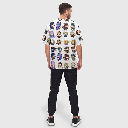 Мужская футболка оверсайз Все герои Геншин Импакта чиби паттерн / 3D-принт – фото 4