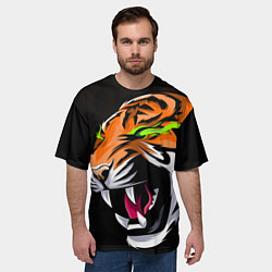 Футболка оверсайз мужская Тигр, с зелеными глазами, цвет: 3D-принт — фото 2