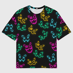 Футболка оверсайз мужская НЕОНОВЫЕ КОТИКИ NEON FACES CATS, цвет: 3D-принт