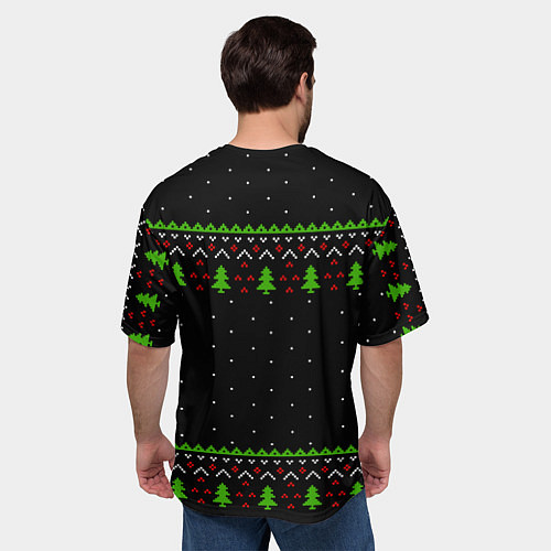Мужская футболка оверсайз Новогодние три оленя / 3D-принт – фото 4