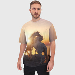 Футболка оверсайз мужская Лошади на закате, цвет: 3D-принт — фото 2