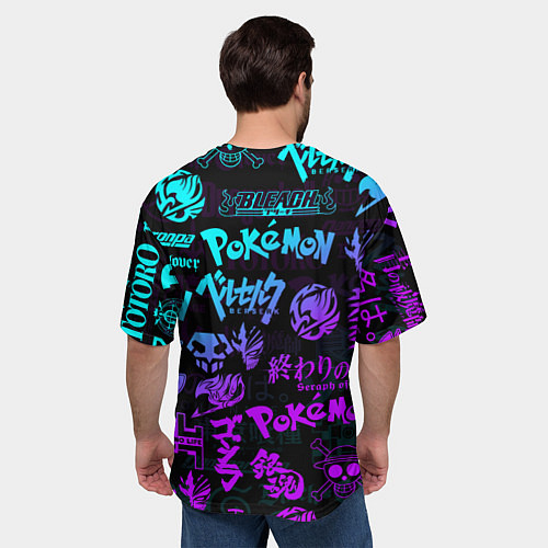 Мужская футболка оверсайз ANIME LOGOBOMBING NEON НЕОН ЛОГО АНИМЕ / 3D-принт – фото 4