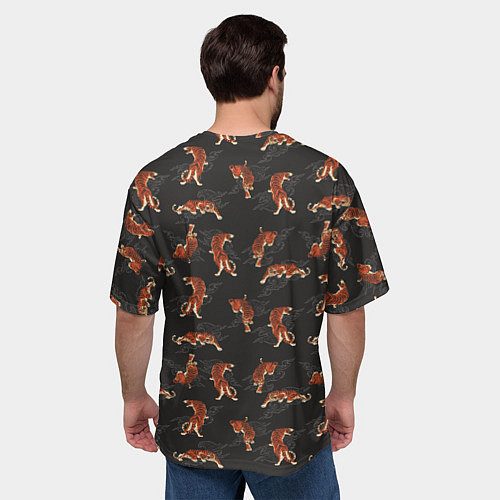 Мужская футболка оверсайз Тигр-хищник в облаках / 3D-принт – фото 4