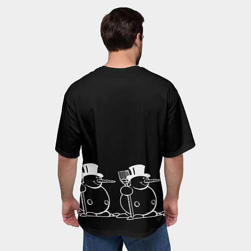Мужская футболка оверсайз Снеговик на черном фоне / 3D-принт – фото 4