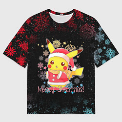 Футболка оверсайз мужская MERRY CHRISTMAS ПИКАЧУ 2022 ПОКЕМОНЫ, цвет: 3D-принт