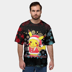 Футболка оверсайз мужская MERRY CHRISTMAS ПИКАЧУ 2022 ПОКЕМОНЫ, цвет: 3D-принт — фото 2