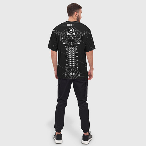 Мужская футболка оверсайз Биомеханический скелет cyberpunk / 3D-принт – фото 4