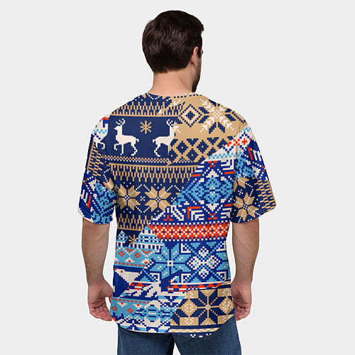 Мужская футболка оверсайз НОВОГОДНИЙ УЗОР ОЛЕНИ И МЕДВЕДИ НОВЫЙ ГОД 2022 / 3D-принт – фото 4