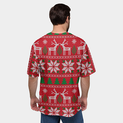 Мужская футболка оверсайз Вязаный принт с оленями / 3D-принт – фото 4