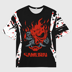 Мужская футболка оверсайз CYBERPUNK 2077 самураи