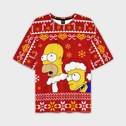 Мужская футболка оверсайз Новогодний Гомер и Барт Симпсоны