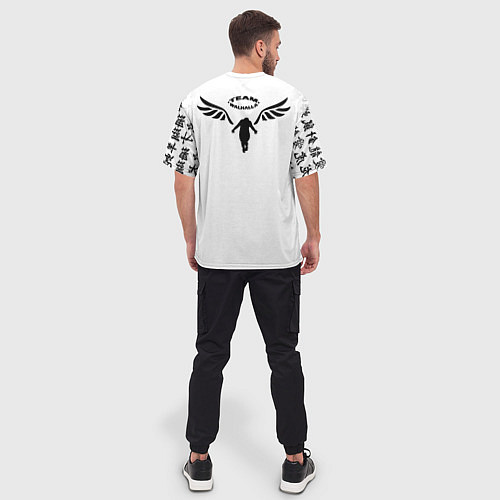 Мужская футболка оверсайз WALHALLA TEAM НА СПИНЕ БЕЛЫЕ ИЕРОГЛИФЫ / 3D-принт – фото 4
