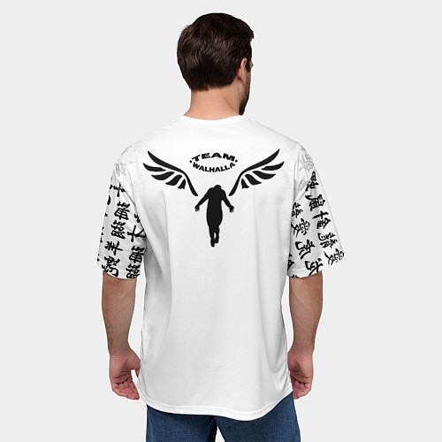 Мужская футболка оверсайз WALHALLA TEAM НА СПИНЕ БЕЛЫЕ ИЕРОГЛИФЫ / 3D-принт – фото 4