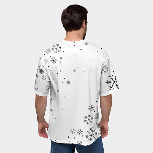 Мужская футболка оверсайз Новогодний тигр летящие снежинки / 3D-принт – фото 4