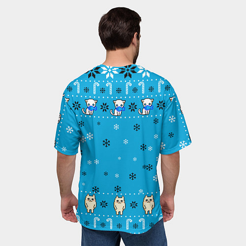 Мужская футболка оверсайз Grumpy КОТ МЕМ НОВОГОДНИЙ / 3D-принт – фото 4