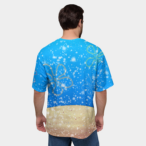 Мужская футболка оверсайз НОВОГОДНИЙ ГУБКА БОБ КВАДРАТНЫЕ ШТАНЫ / 3D-принт – фото 4