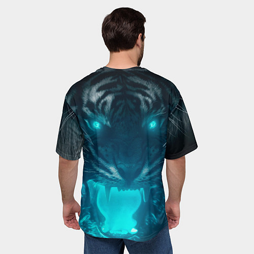 Мужская футболка оверсайз Неоновый водяной тигр 2022 / 3D-принт – фото 4