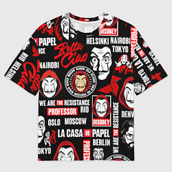 Футболка оверсайз мужская БУМАЖНЫЙ ДОМ ЛОГОБОМБИНГ LA CASA DE PAPEL, цвет: 3D-принт