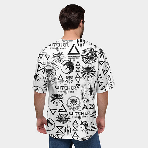 Мужская футболка оверсайз THE WITCHER LOGOBOMBING ЧЁРНО БЕЛЫЙ ВЕДЬМАК ПАТТЕР / 3D-принт – фото 4