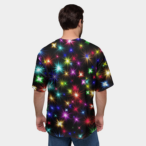 Мужская футболка оверсайз БЕЛЫЙ ТИГР 2022 И НОВОГОДНИЕ ОГНИ / 3D-принт – фото 4