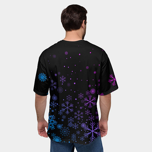 Мужская футболка оверсайз Новогодние снежинки Градиент / 3D-принт – фото 4