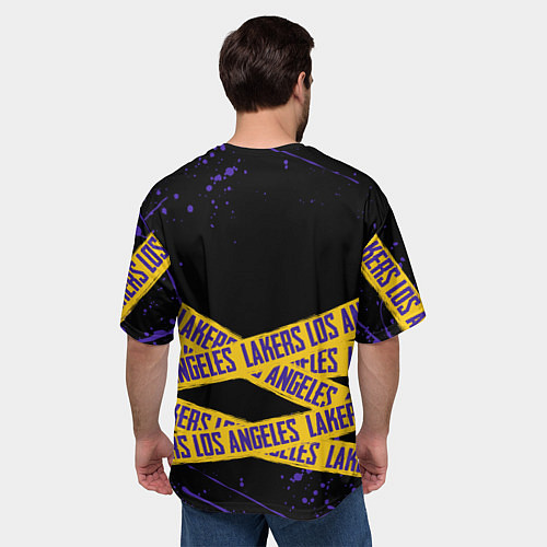 Мужская футболка оверсайз LAKERS LOGO БРЫЗГИ КРАСОК / 3D-принт – фото 4