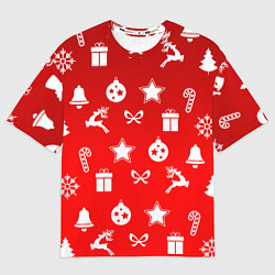 Футболка оверсайз мужская Новогодний узор красный градиент, цвет: 3D-принт