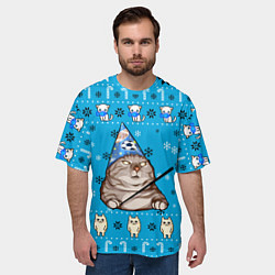 Футболка оверсайз мужская НОВОГОДНИЙ ВЖУХ КОТ, цвет: 3D-принт — фото 2